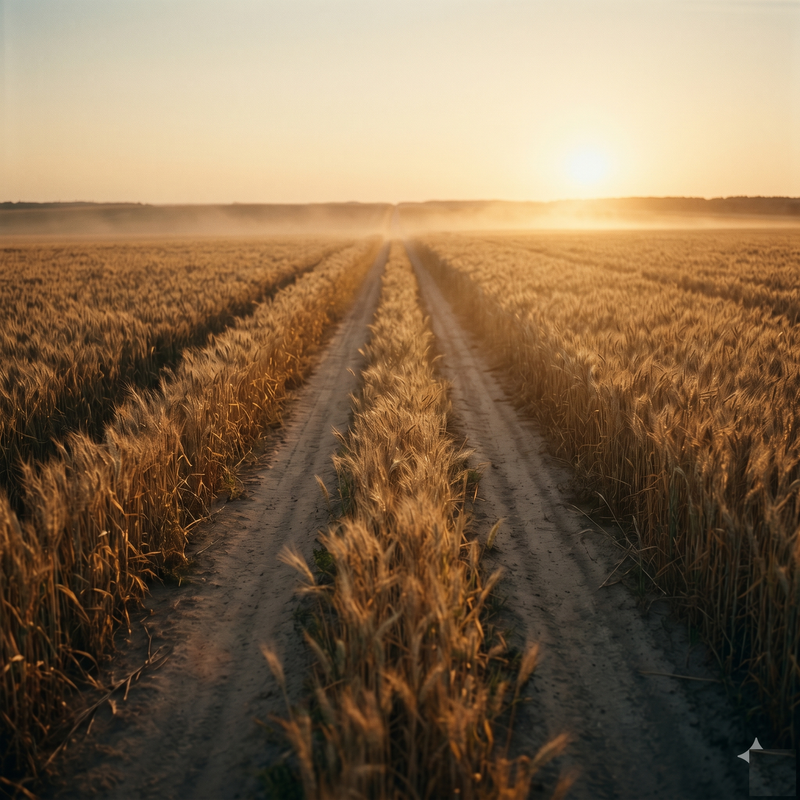 Discipline Over Feelings — straight road through golden wheat fields at sunrise