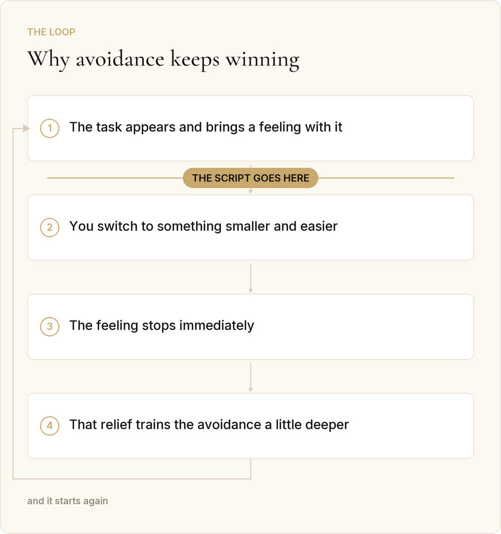 The avoidance loop, and the moment a script can interrupt it.